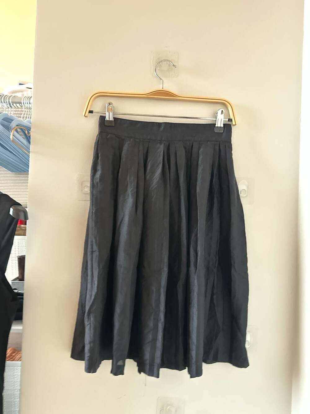 Costume Dept. Black Pleated Satin Midi Skirt